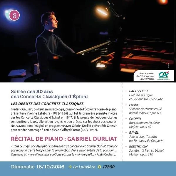 Concerts Classiques Epinal - Récital de piano de Gabriel Durliat