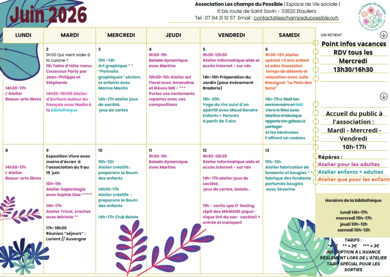 Programme des mois de juillet/août/septembre "Les champs des possibles"