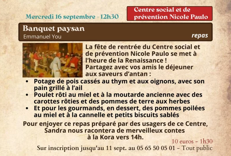 Festival Re-naissance au centre sociale de Figeac :  banquet paysan