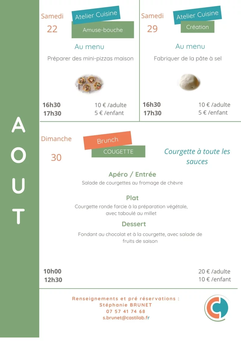 Ateliers culinaires août à Bio d'Ici