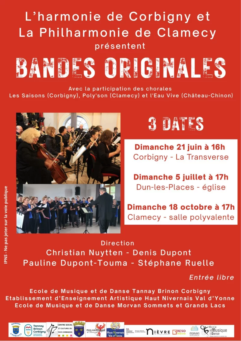 L'harmonie de Corbigny et la Philharmonie de Clamecy présentent : Bandes Originales
