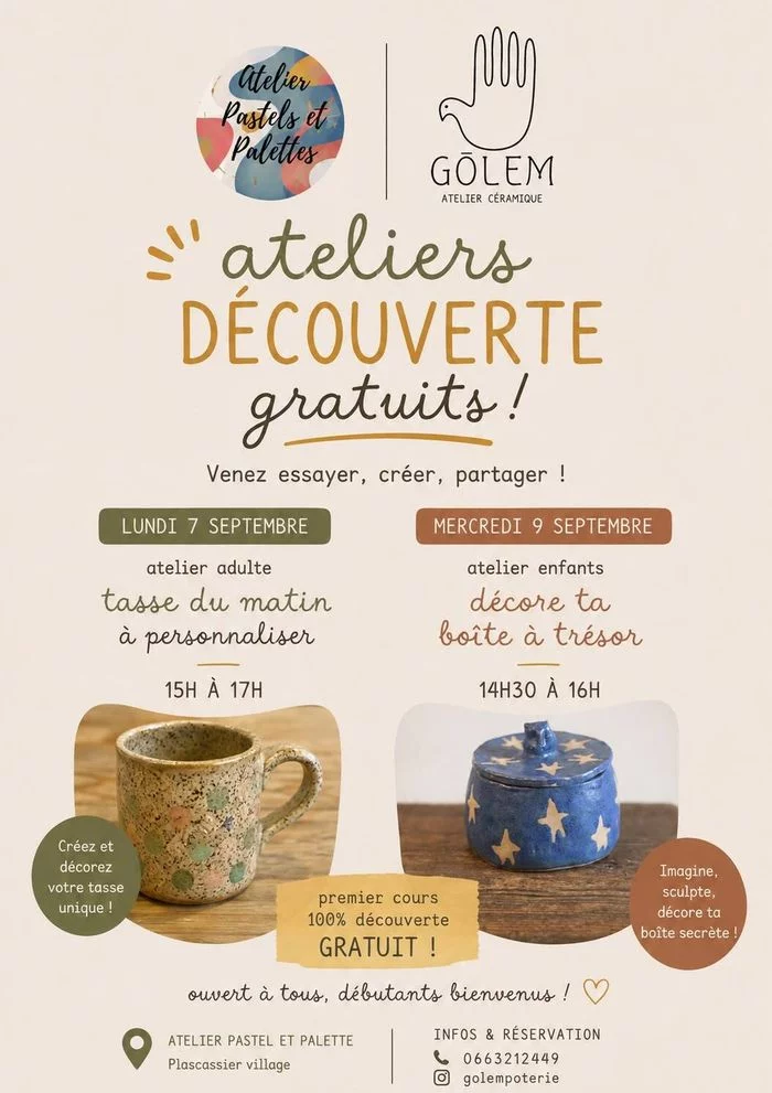 Cours découverte Poterie Adulte/enfant chez Atelier Pastels et Palettes
