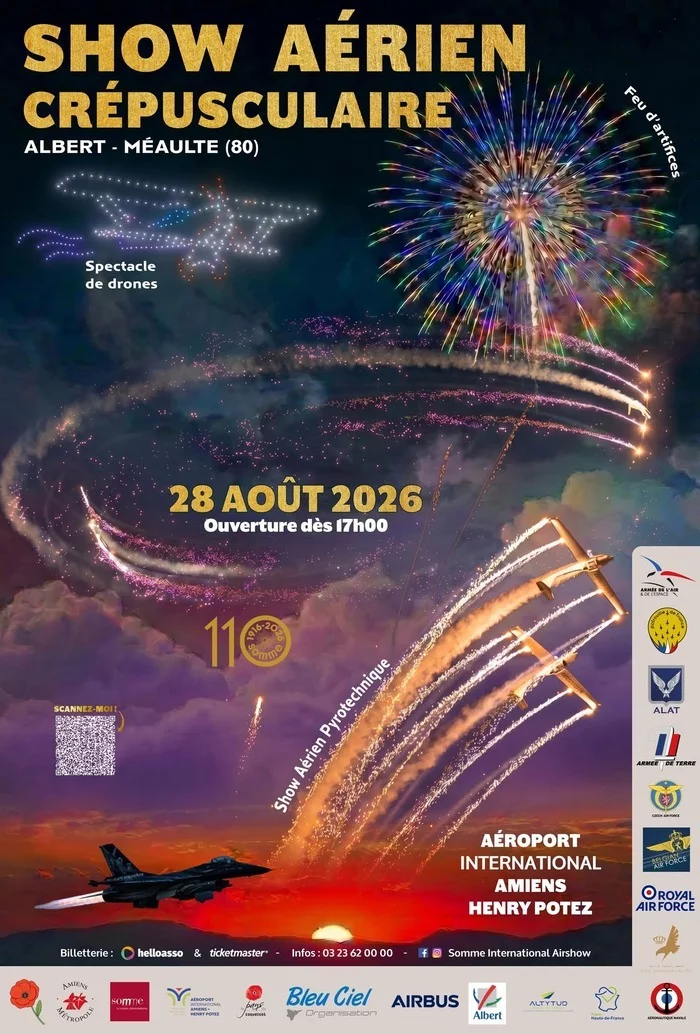 Show aérien crépusculaire
