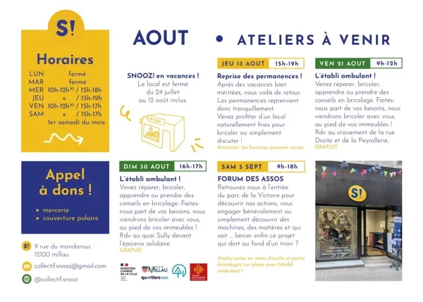 Atelier du mois d'août - collectif SNOOZ ( ateliers créatifs et pour le recyclage)