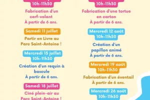 Programme des ateliers d'été